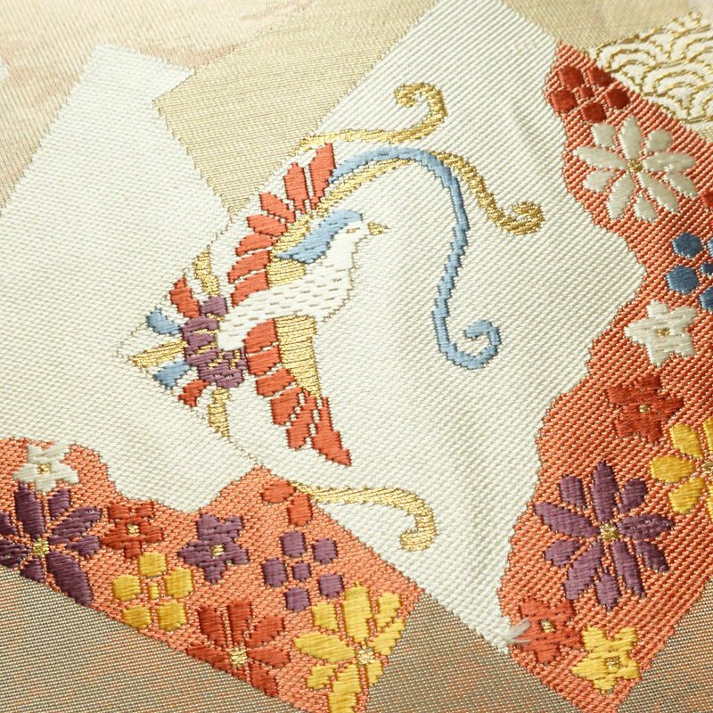 名古屋帯 太鼓柄 正絹 古典柄 名古屋仕立て なごや帯 リサイクル帯 帯 金糸 シンプル ベージュ_画像3