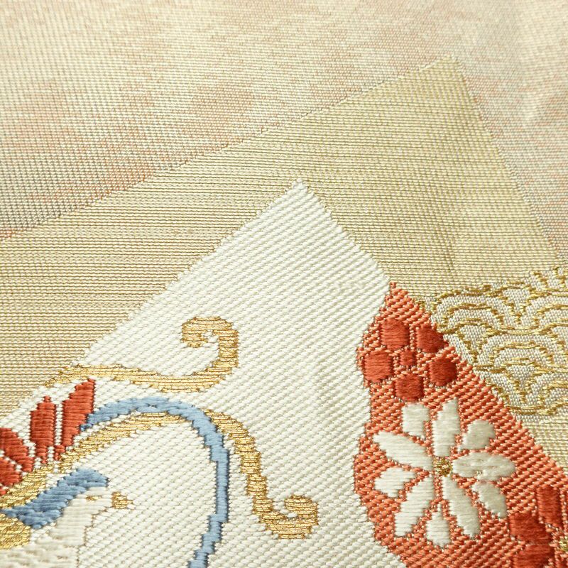 名古屋帯 太鼓柄 正絹 古典柄 名古屋仕立て なごや帯 リサイクル帯 帯 金糸 シンプル ベージュ_画像4