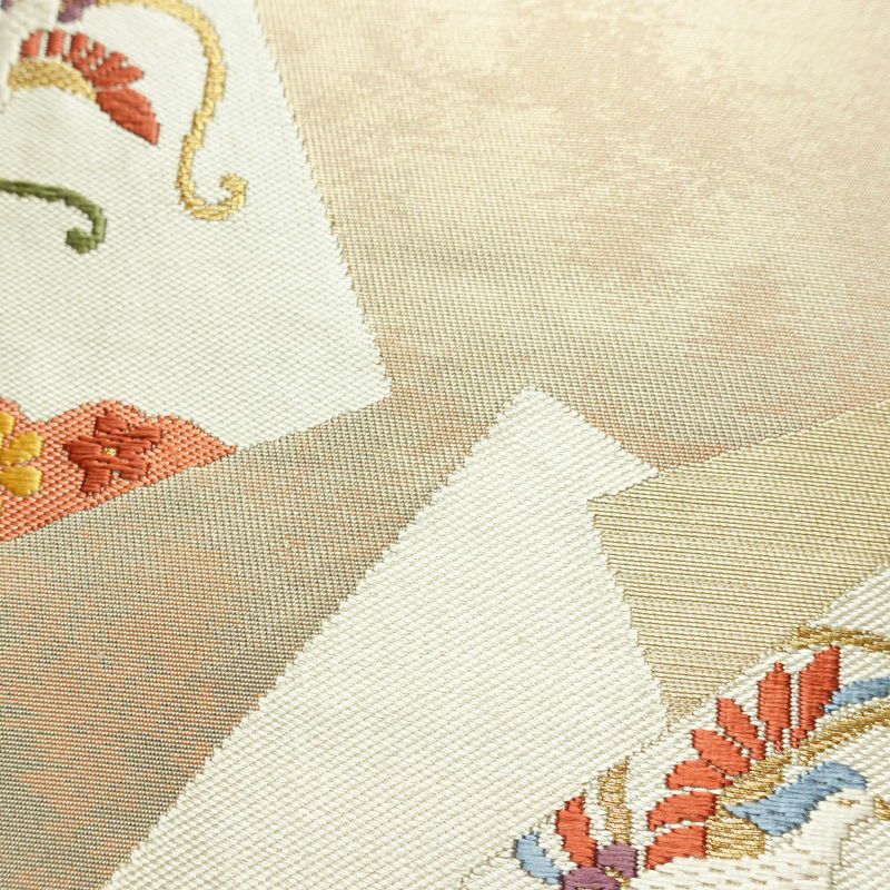 名古屋帯 太鼓柄 正絹 古典柄 名古屋仕立て なごや帯 リサイクル帯 帯 金糸 シンプル ベージュ_画像5
