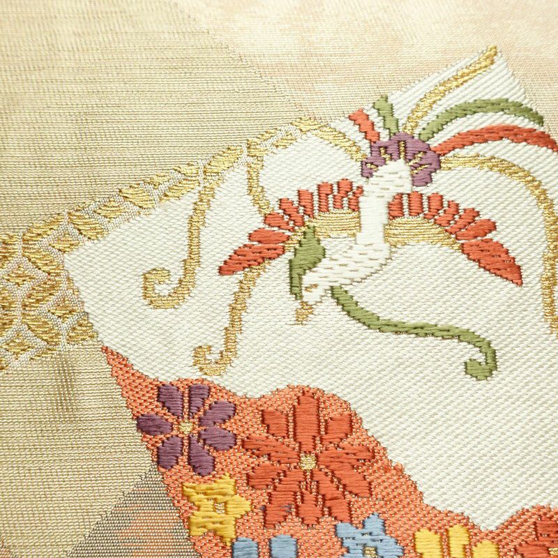 名古屋帯 太鼓柄 正絹 古典柄 名古屋仕立て なごや帯 リサイクル帯 帯 金糸 シンプル ベージュ_画像6
