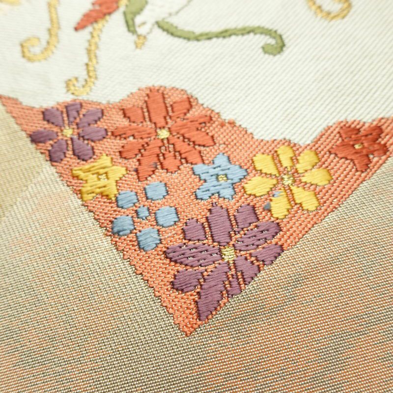 名古屋帯 太鼓柄 正絹 古典柄 名古屋仕立て なごや帯 リサイクル帯 帯 金糸 シンプル ベージュ_画像7