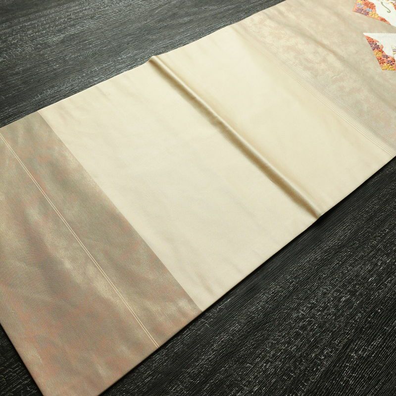 名古屋帯 太鼓柄 正絹 古典柄 名古屋仕立て なごや帯 リサイクル帯 帯 金糸 シンプル ベージュ_画像9