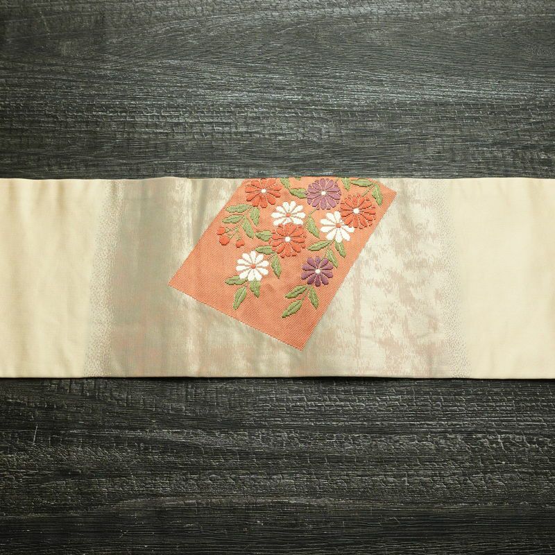 名古屋帯 太鼓柄 正絹 古典柄 名古屋仕立て なごや帯 リサイクル帯 帯 金糸 シンプル ベージュ_画像14