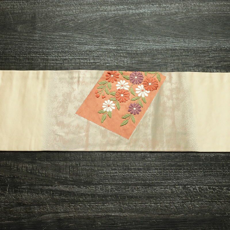 名古屋帯 太鼓柄 正絹 古典柄 名古屋仕立て なごや帯 リサイクル帯 帯 金糸 シンプル ベージュ_画像15