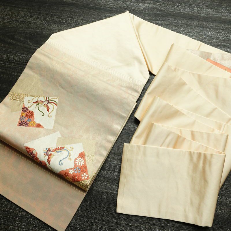 名古屋帯 太鼓柄 正絹 古典柄 名古屋仕立て なごや帯 リサイクル帯 帯 金糸 シンプル ベージュ_画像17