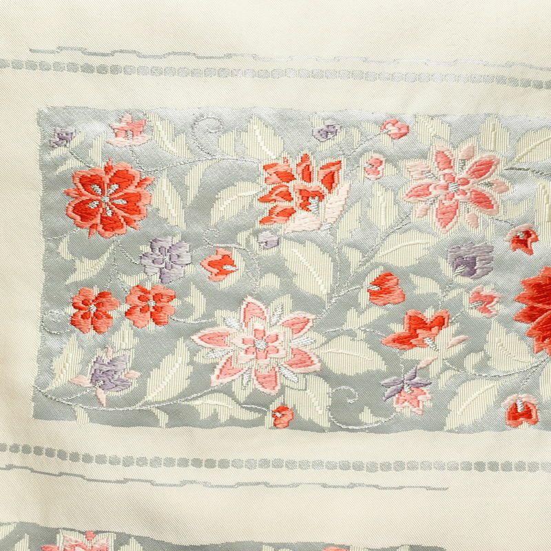 名古屋帯 太鼓柄 正絹 花柄 名古屋仕立て なごや帯 リサイクル帯 帯 箔 銀糸 上品 ピンク_画像2