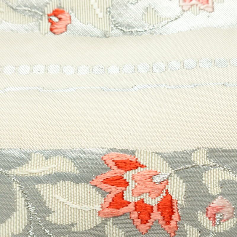 名古屋帯 太鼓柄 正絹 花柄 名古屋仕立て なごや帯 リサイクル帯 帯 箔 銀糸 上品 ピンク_画像6