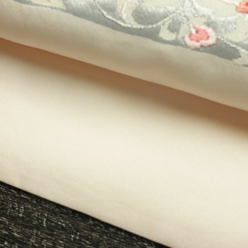 名古屋帯 太鼓柄 正絹 花柄 名古屋仕立て なごや帯 リサイクル帯 帯 箔 銀糸 上品 ピンク_画像7