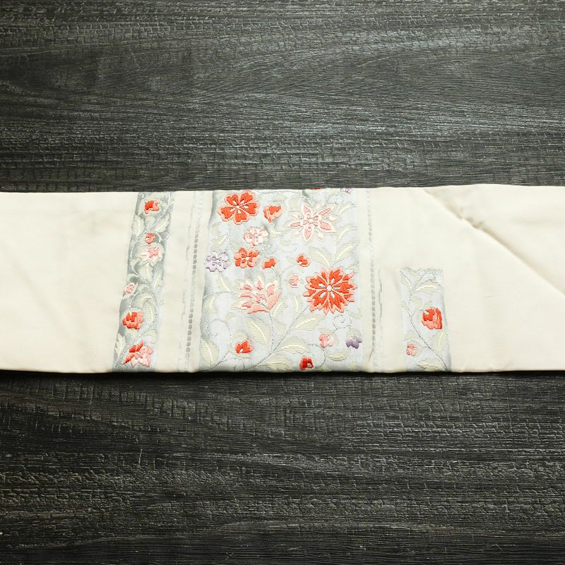 名古屋帯 太鼓柄 正絹 花柄 名古屋仕立て なごや帯 リサイクル帯 帯 箔 銀糸 上品 ピンク_画像12