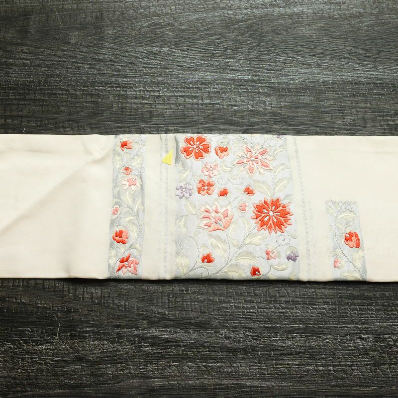 名古屋帯 太鼓柄 正絹 花柄 名古屋仕立て なごや帯 リサイクル帯 帯 箔 銀糸 上品 ピンク_画像13