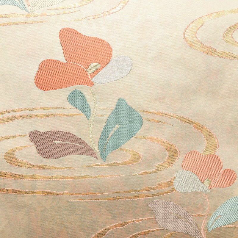 名古屋帯 太鼓柄 良品 正絹 花柄 名古屋仕立て なごや帯 リサイクル帯 帯 箔 上品 ピンク_画像2