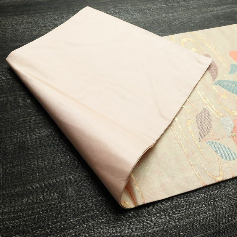 名古屋帯 太鼓柄 良品 正絹 花柄 名古屋仕立て なごや帯 リサイクル帯 帯 箔 上品 ピンク_画像9