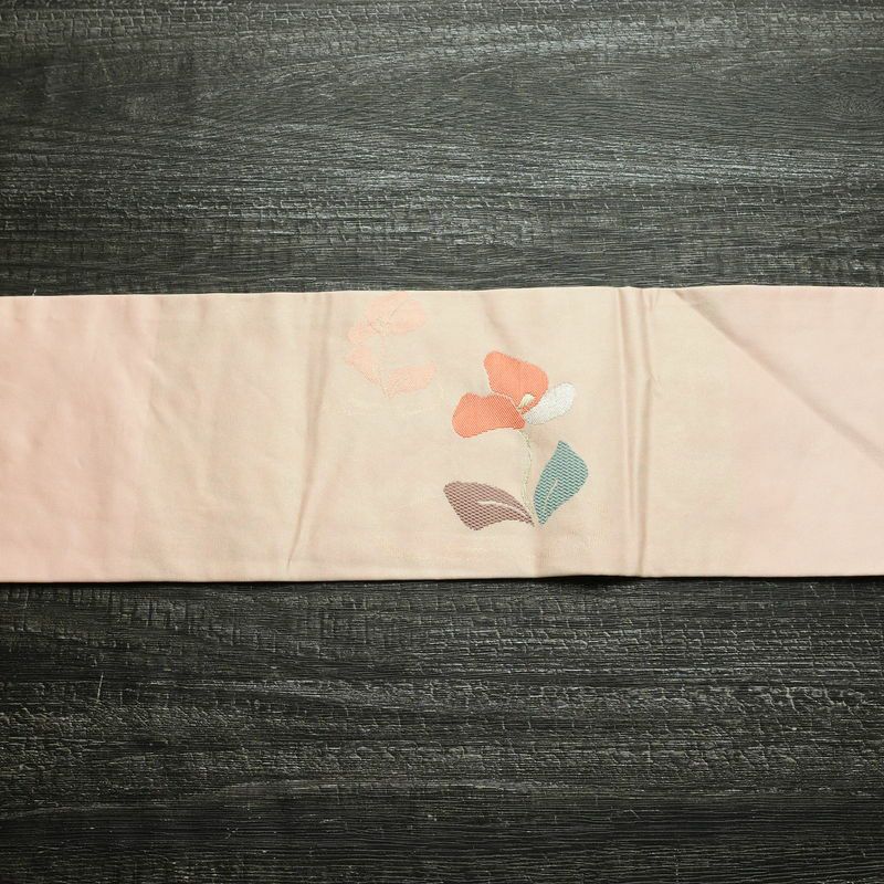 名古屋帯 太鼓柄 良品 正絹 花柄 名古屋仕立て なごや帯 リサイクル帯 帯 箔 上品 ピンク_画像13