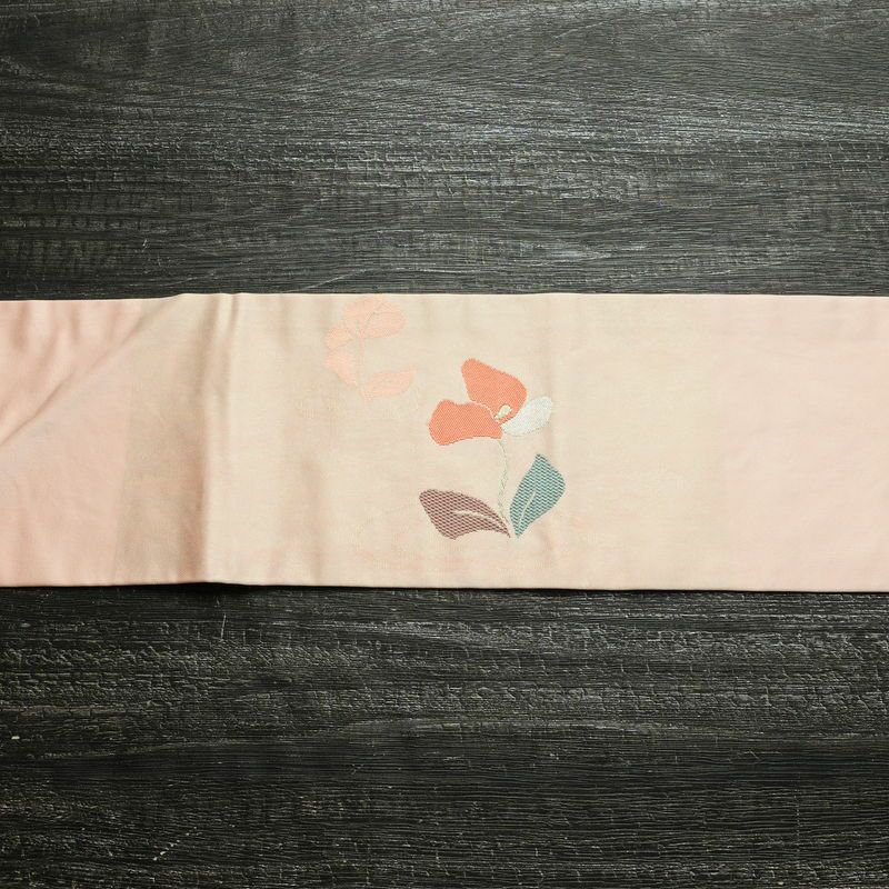 名古屋帯 太鼓柄 良品 正絹 花柄 名古屋仕立て なごや帯 リサイクル帯 帯 箔 上品 ピンク_画像14