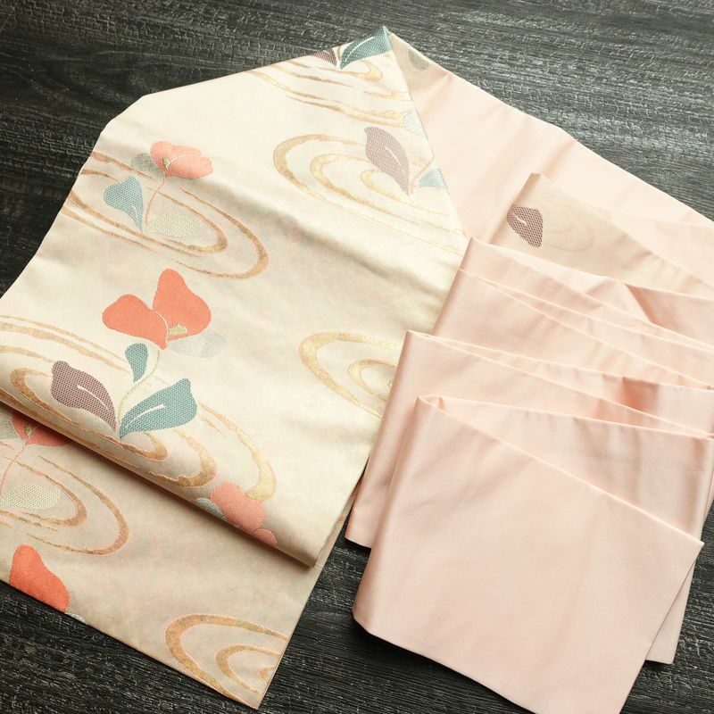 名古屋帯 太鼓柄 良品 正絹 花柄 名古屋仕立て なごや帯 リサイクル帯 帯 箔 上品 ピンク_画像16