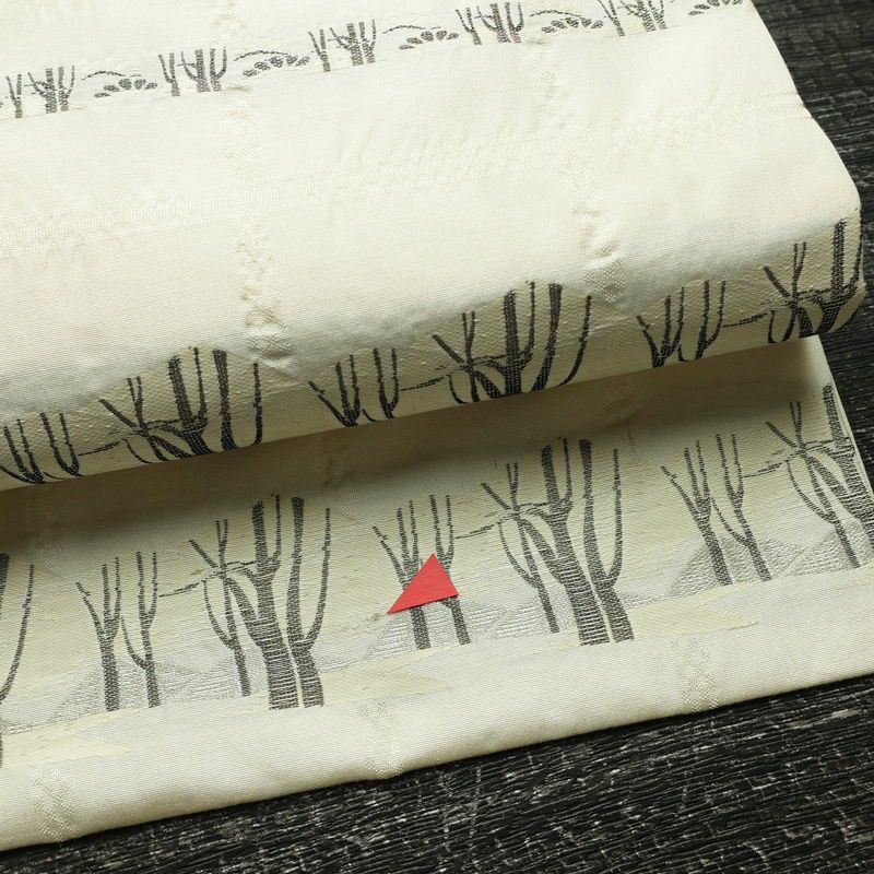 名古屋帯 六通柄 正絹 木の葉・植物柄 名古屋仕立て なごや帯 リサイクル帯 帯 白_画像8