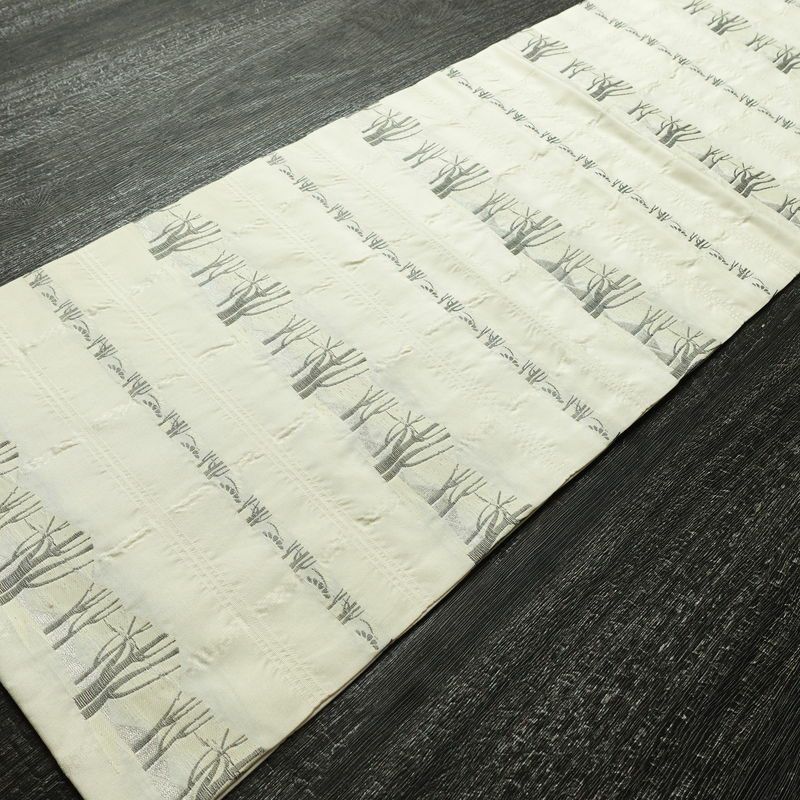 名古屋帯 六通柄 正絹 木の葉・植物柄 名古屋仕立て なごや帯 リサイクル帯 帯 白_画像9