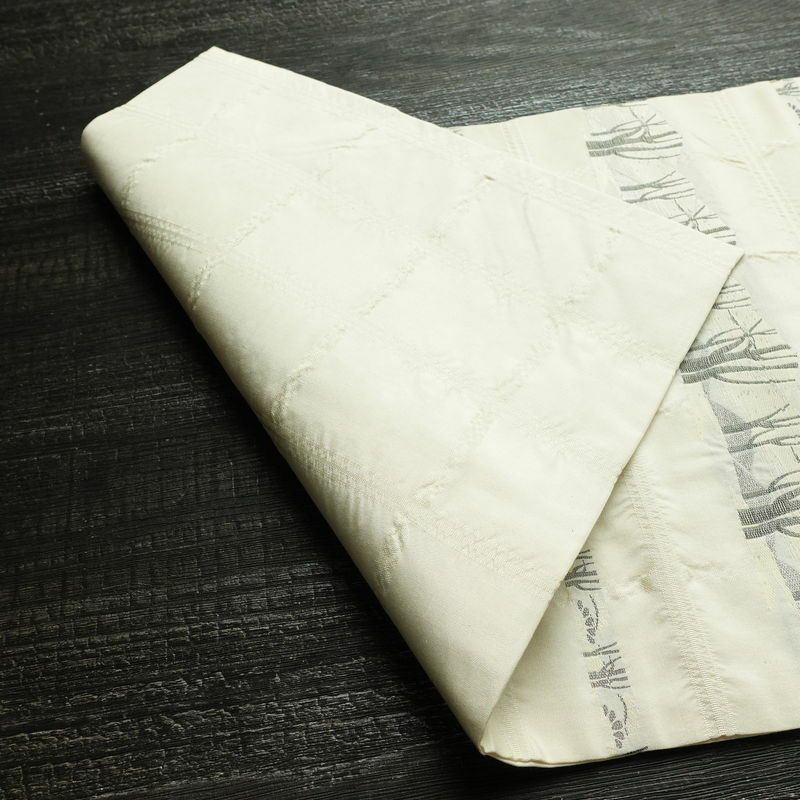 名古屋帯 六通柄 正絹 木の葉・植物柄 名古屋仕立て なごや帯 リサイクル帯 帯 白_画像10