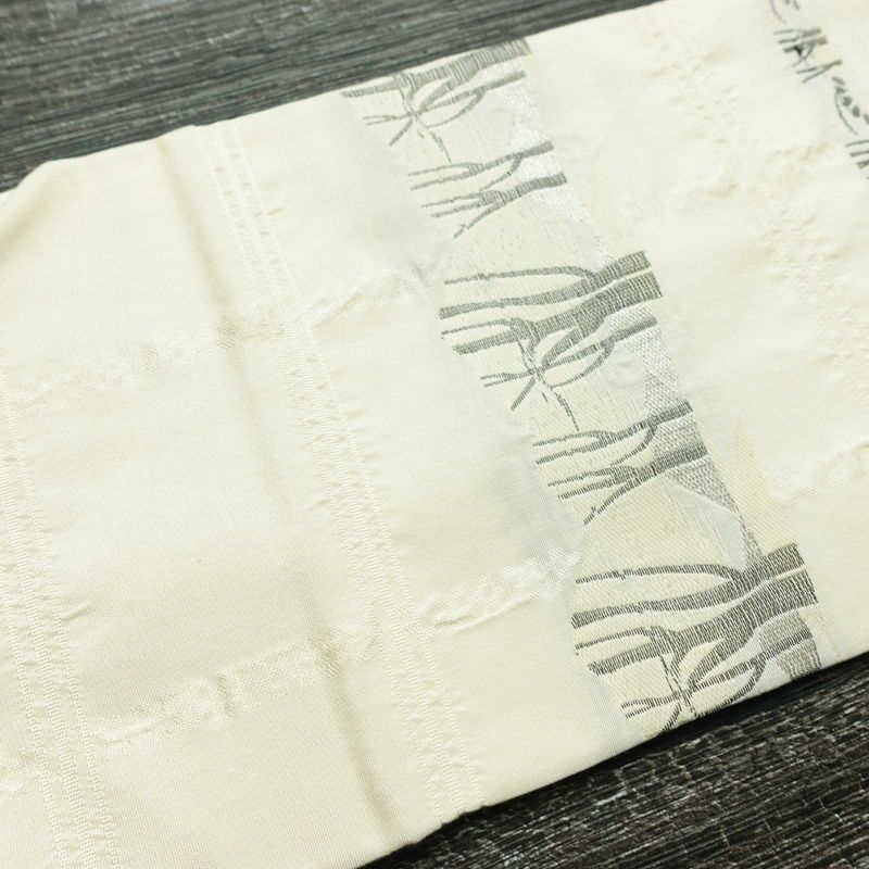 名古屋帯 六通柄 正絹 木の葉・植物柄 名古屋仕立て なごや帯 リサイクル帯 帯 白_画像14