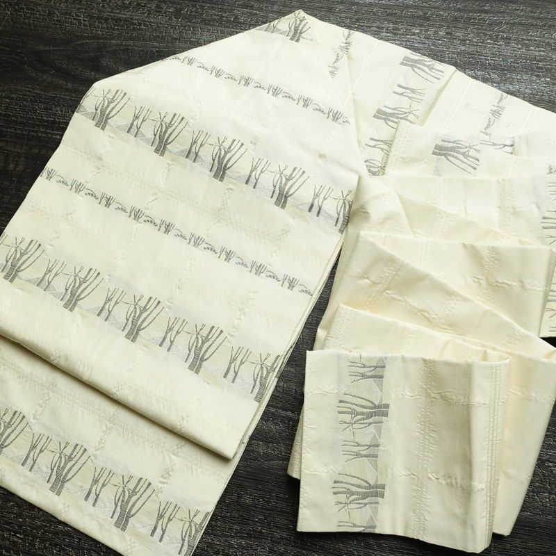 名古屋帯 六通柄 正絹 木の葉・植物柄 名古屋仕立て なごや帯 リサイクル帯 帯 白_画像18