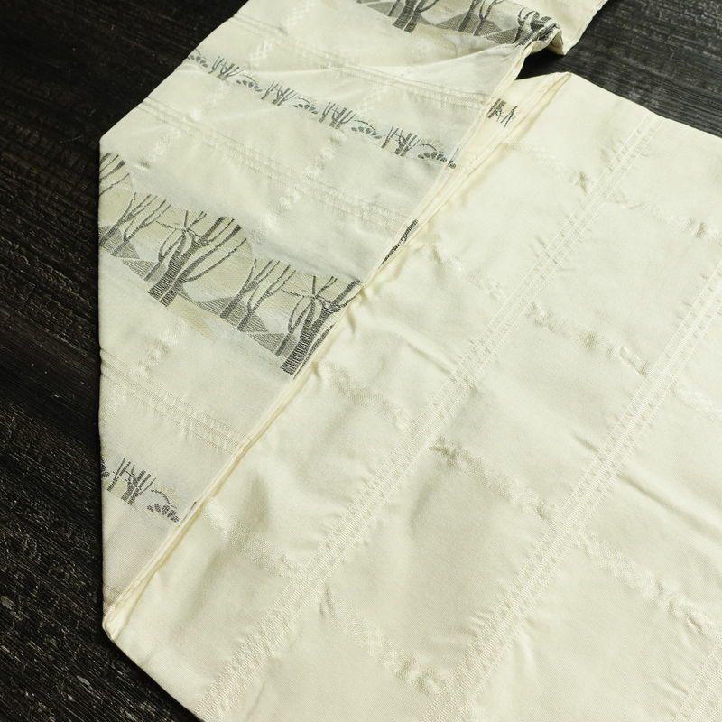 名古屋帯 六通柄 正絹 木の葉・植物柄 名古屋仕立て なごや帯 リサイクル帯 帯 白_画像19