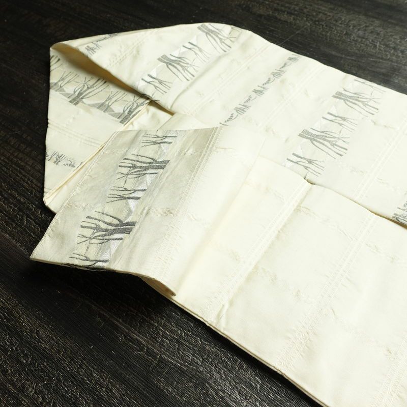 名古屋帯 六通柄 正絹 木の葉・植物柄 名古屋仕立て なごや帯 リサイクル帯 帯 白_画像21