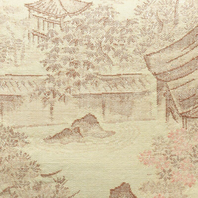 名古屋帯 太鼓柄 良品 正絹 風景柄 通し仕立て なごや帯 リサイクル帯 帯 紬地 ベージュ_画像2