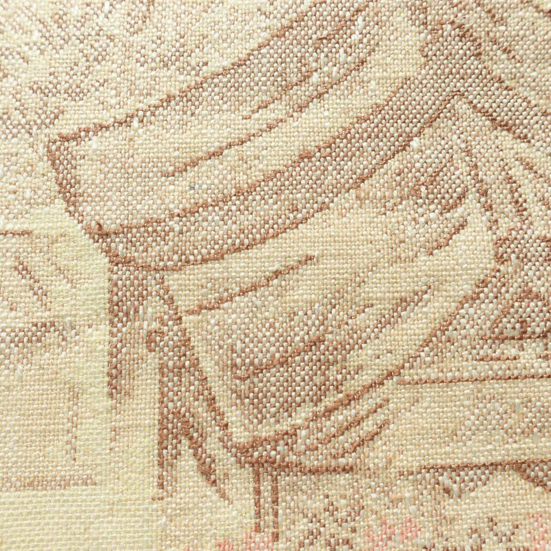 名古屋帯 太鼓柄 良品 正絹 風景柄 通し仕立て なごや帯 リサイクル帯 帯 紬地 ベージュ_画像3