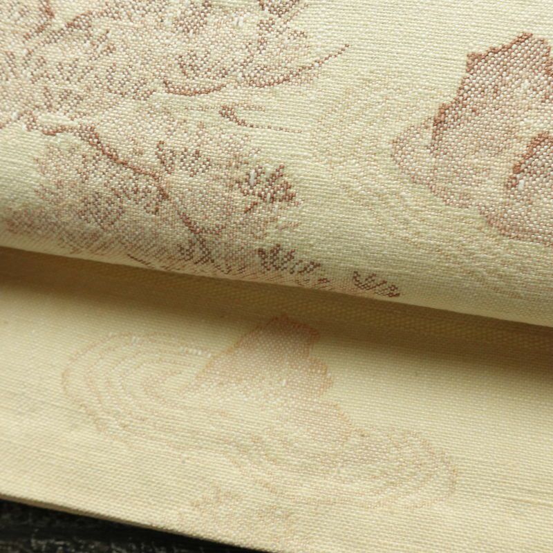 名古屋帯 太鼓柄 良品 正絹 風景柄 通し仕立て なごや帯 リサイクル帯 帯 紬地 ベージュ_画像7