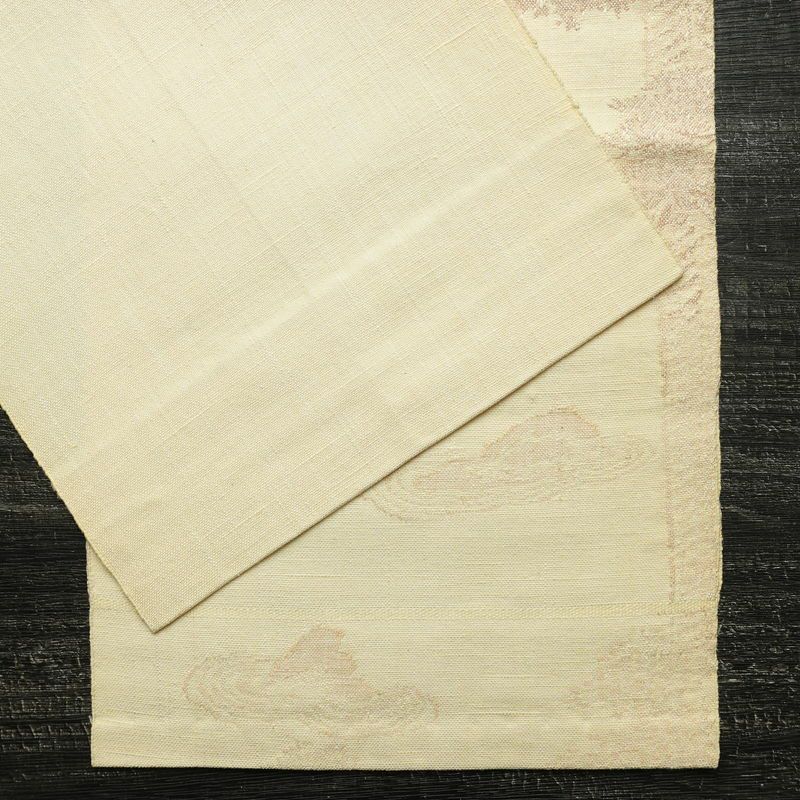 名古屋帯 太鼓柄 良品 正絹 風景柄 通し仕立て なごや帯 リサイクル帯 帯 紬地 ベージュ_画像13