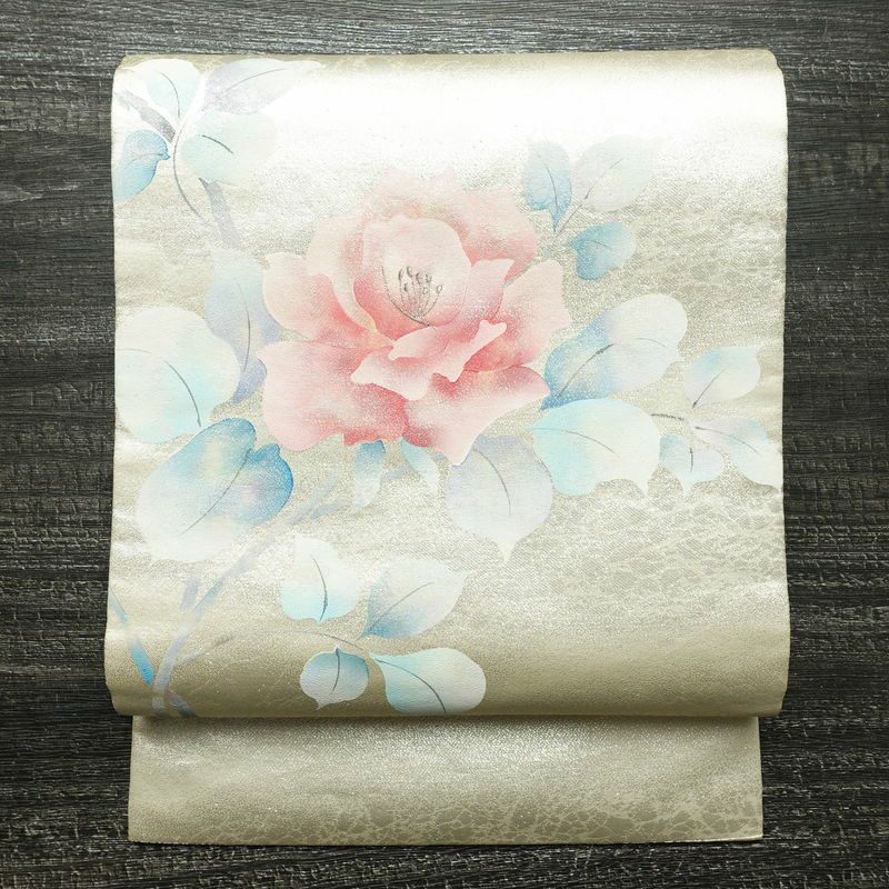 名古屋帯 太鼓柄 正絹 花柄 名古屋仕立て なごや帯 リサイクル帯 帯 箔 金・銀_画像1