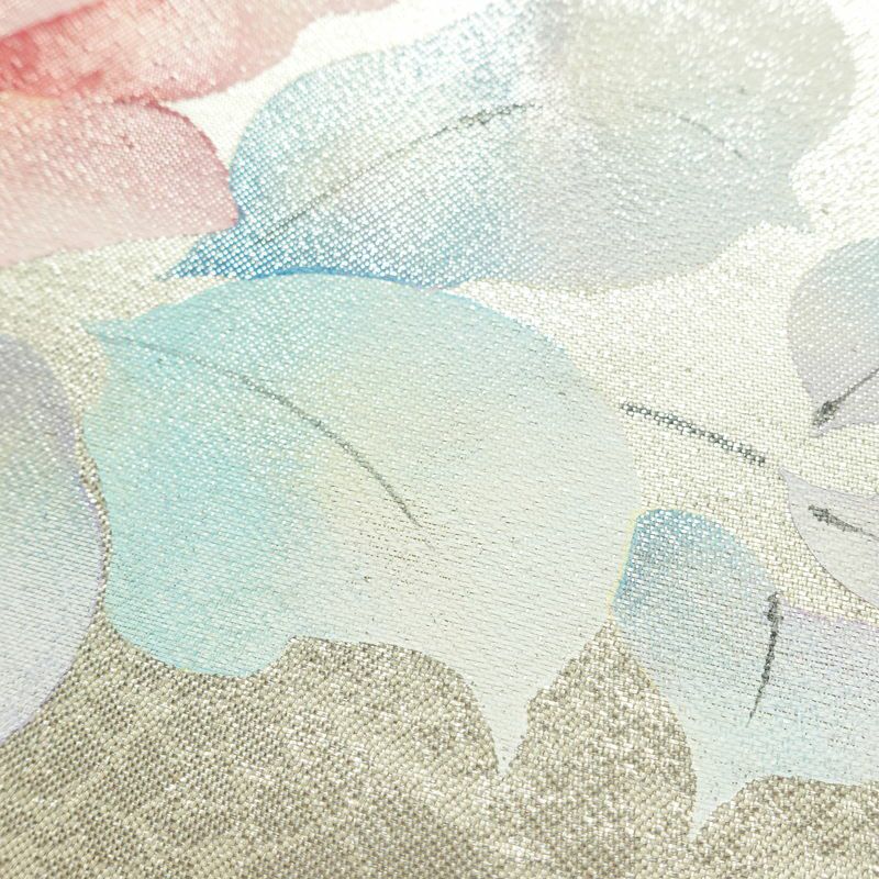 名古屋帯 太鼓柄 正絹 花柄 名古屋仕立て なごや帯 リサイクル帯 帯 箔 金・銀_画像5