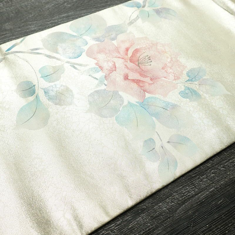 名古屋帯 太鼓柄 正絹 花柄 名古屋仕立て なごや帯 リサイクル帯 帯 箔 金・銀_画像11