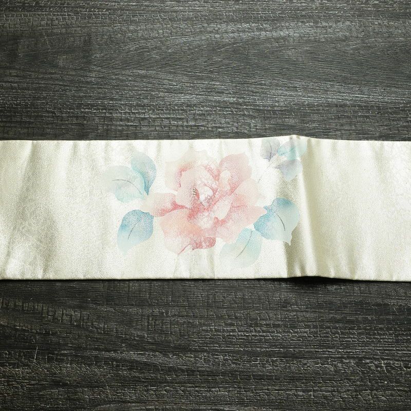 名古屋帯 太鼓柄 正絹 花柄 名古屋仕立て なごや帯 リサイクル帯 帯 箔 金・銀_画像13