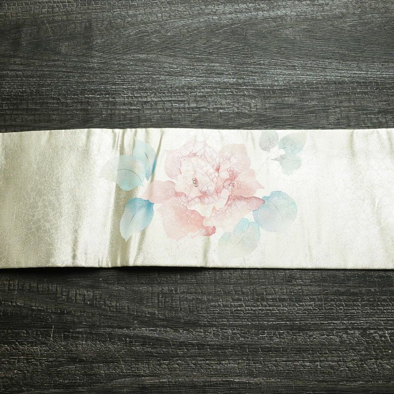 名古屋帯 太鼓柄 正絹 花柄 名古屋仕立て なごや帯 リサイクル帯 帯 箔 金・銀_画像14