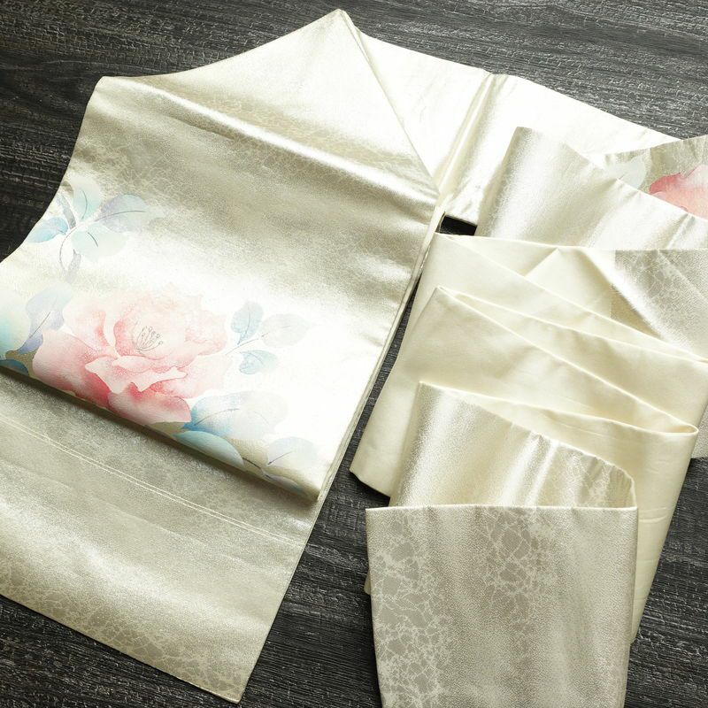 名古屋帯 太鼓柄 正絹 花柄 名古屋仕立て なごや帯 リサイクル帯 帯 箔 金・銀_画像17