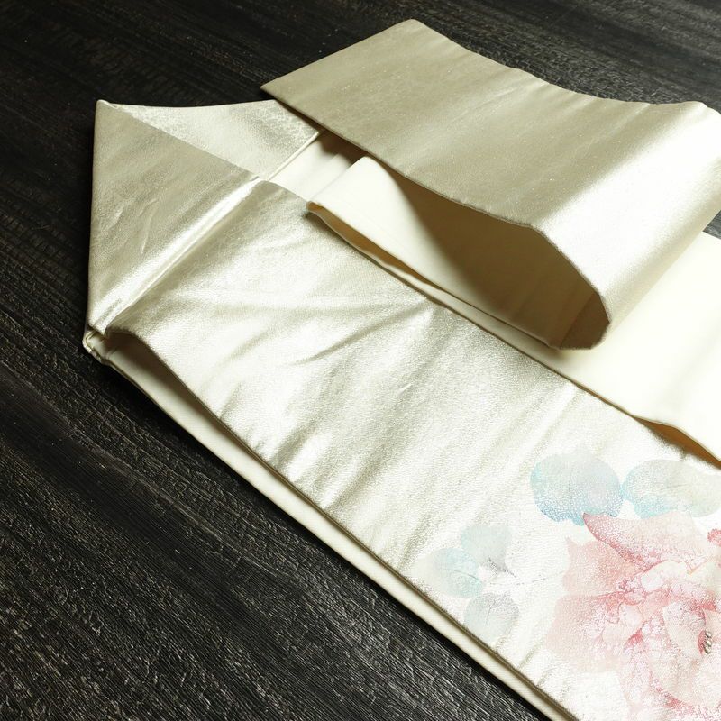 名古屋帯 太鼓柄 正絹 花柄 名古屋仕立て なごや帯 リサイクル帯 帯 箔 金・銀_画像21