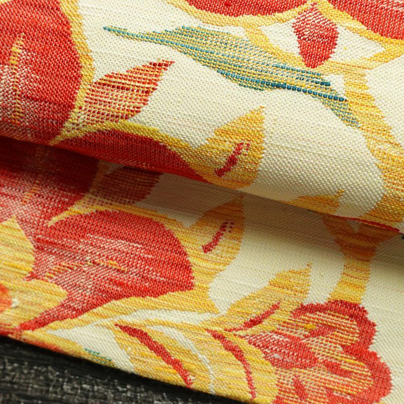 名古屋帯 六通柄 良品 正絹 花柄 松葉仕立て なごや帯 リサイクル帯 帯 紬地 クリーム_画像8