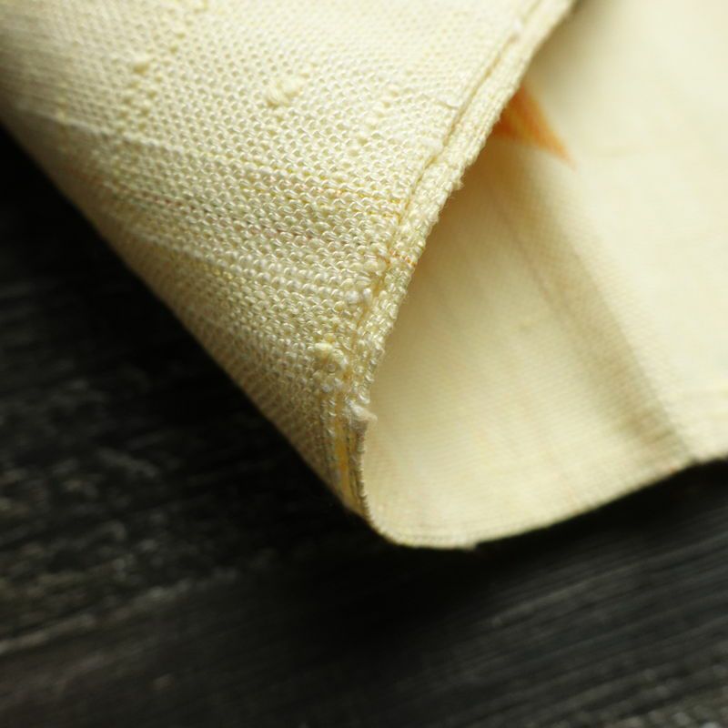 名古屋帯 六通柄 良品 正絹 花柄 松葉仕立て なごや帯 リサイクル帯 帯 紬地 クリーム_画像11