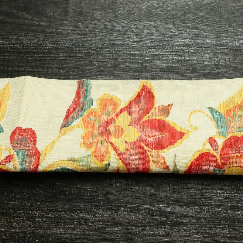 名古屋帯 六通柄 良品 正絹 花柄 松葉仕立て なごや帯 リサイクル帯 帯 紬地 クリーム_画像14