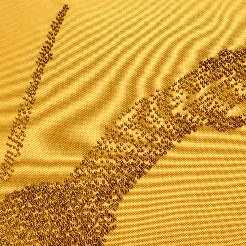 名古屋帯 太鼓柄 相良刺繍 正絹 木の葉・植物柄 名古屋仕立て なごや帯 リサイクル帯 帯 シンプル 洒落 黄・黄土色_画像6