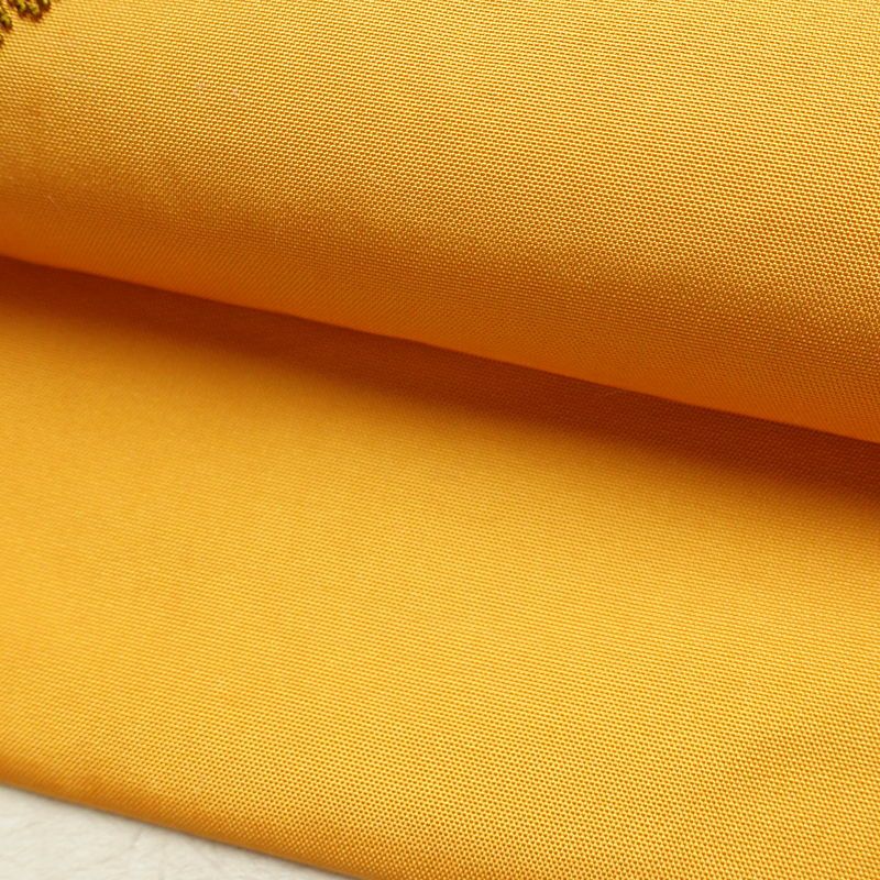 名古屋帯 太鼓柄 相良刺繍 正絹 木の葉・植物柄 名古屋仕立て なごや帯 リサイクル帯 帯 シンプル 洒落 黄・黄土色_画像8