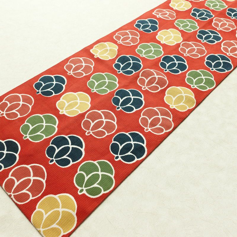 名古屋帯 全通柄 正絹 花柄 名古屋仕立て なごや帯 リサイクル帯 帯 モダン 赤・朱_画像9