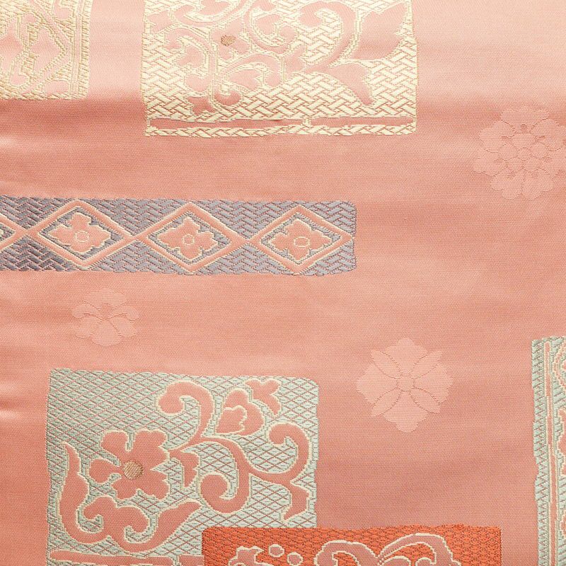 名古屋帯 太鼓柄 良品 正絹 幾何学柄・抽象柄 名古屋仕立て なごや帯 リサイクル帯 帯 金糸 ピンク_画像2