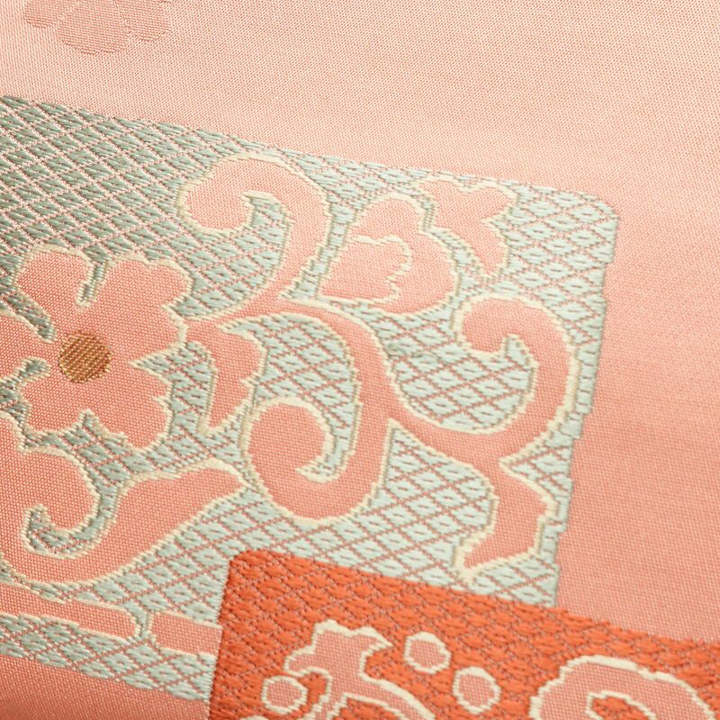 名古屋帯 太鼓柄 良品 正絹 幾何学柄・抽象柄 名古屋仕立て なごや帯 リサイクル帯 帯 金糸 ピンク_画像3