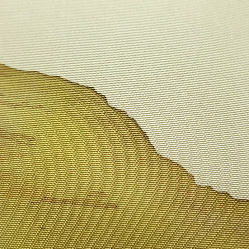 名古屋帯 太鼓柄 落款入り 正絹 風景柄 名古屋仕立て なごや帯 リサイクル帯 帯 シンプル 緑・うぐいす色_画像6