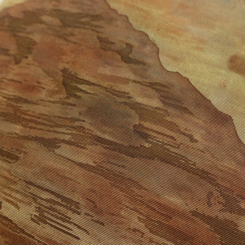 名古屋帯 太鼓柄 落款入り 正絹 風景柄 名古屋仕立て なごや帯 リサイクル帯 帯 シンプル 緑・うぐいす色_画像7