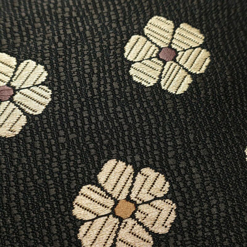 袋帯 六通柄 良品 一般用 正絹 花柄 リサイクル帯 帯 モダン 洒落 黒_画像4