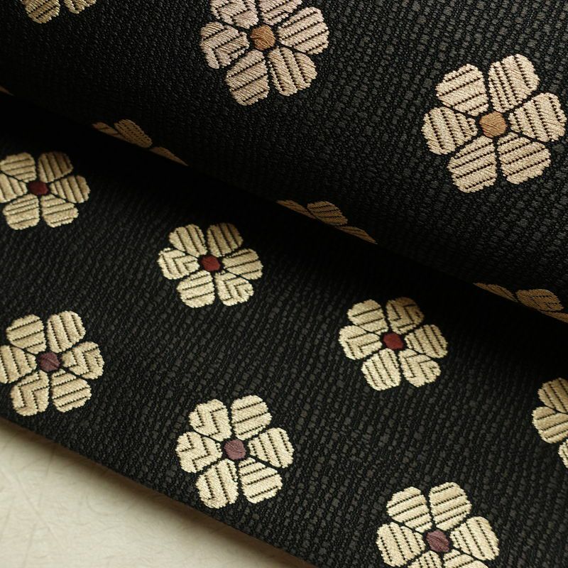 袋帯 六通柄 良品 一般用 正絹 花柄 リサイクル帯 帯 モダン 洒落 黒_画像5