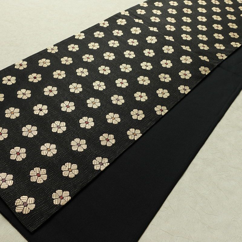 袋帯 六通柄 良品 一般用 正絹 花柄 リサイクル帯 帯 モダン 洒落 黒_画像6